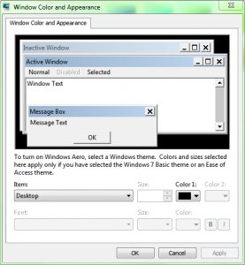 Windows 7 Advanced Apperance Settings
